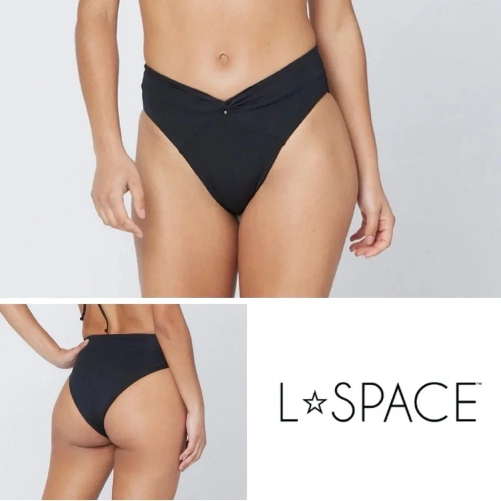 LSpace Nancy Lee Bikini Bottom High Waist Twist Front Detail Black Size S NWT - Picture 4 of 7